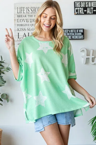 Truedames Hopely Star Pattern Oversized Waffle T-shirt In Green