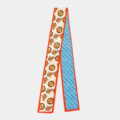 Truedames Horse Motif Pattern Print Silk Feel Twilly Skinny Scarf In Orange