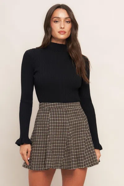Truedames Hound Flare Tweed Woven Skirt In Black