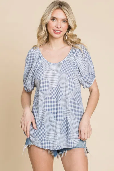 Truedames Hounds Tooth And Check Plaid Top In Gray