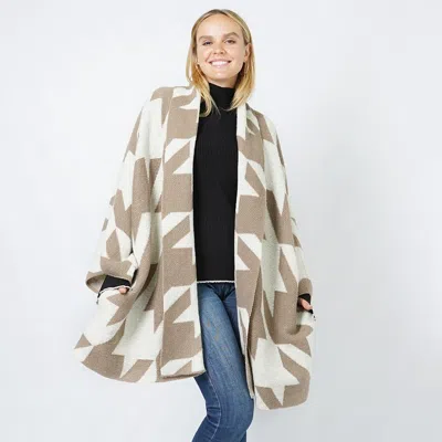 Truedames Houndstooth Knit Cardigan In Brown