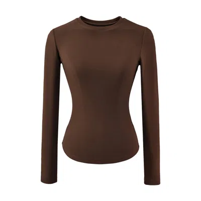Truedames Hourglass Waist Long Sleeve T-shirt In Brown