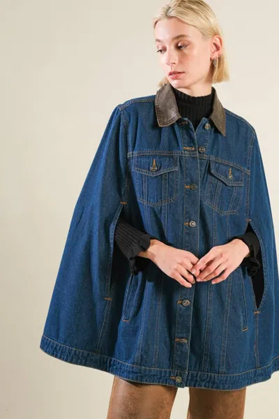 Truedames If Thou Must Love Me Denim Cape Jacket In Blue