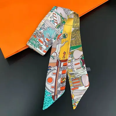 Truedames Illustrated Scene Print Silky Twilly Skinny Scarf In Multi