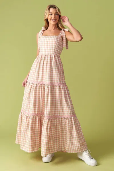 Truedames Imagine That Green Pink Plaid Midi Dress