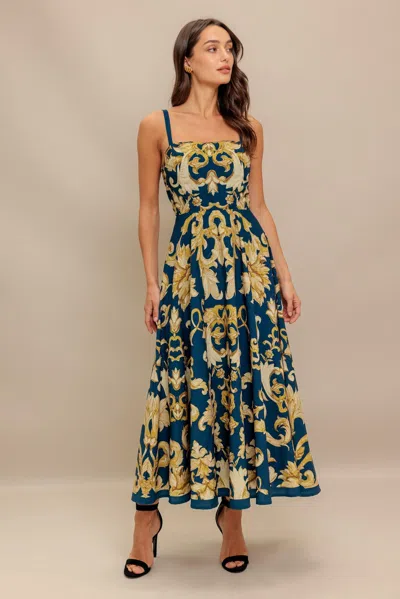 Truedames Imperial Bloom Blue Woven Midi Dress In Multi