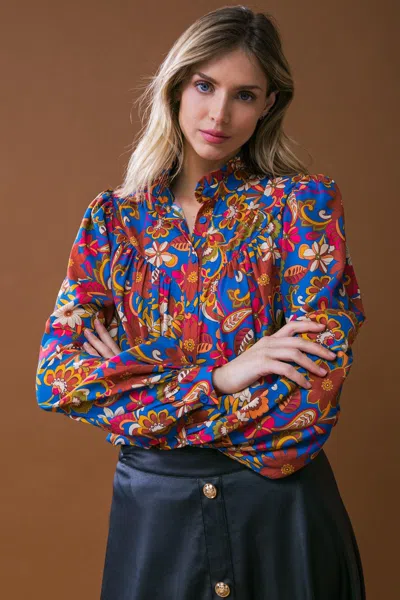 Truedames Impressive Blossom Woven Top In Blue