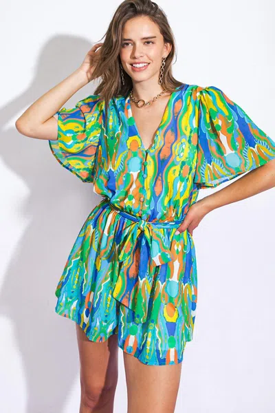 Truedames In My Happy Place Woven Romper In Blue