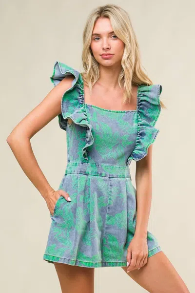 Truedames Incredible Love Denim Romper In Green