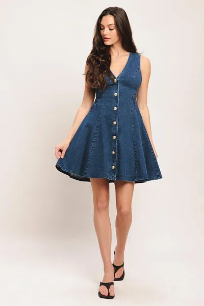 Truedames Indigo Flare Denim Mini Dress In Blue