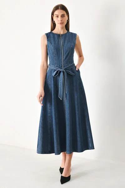 Truedames Indigo Silhouette Denim Midi Dress In Blue