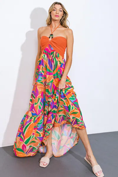 Truedames Into The Thick Of It Combination Midi Dress In Orange