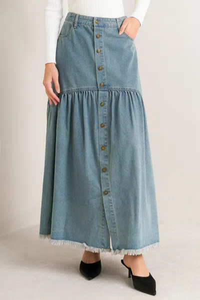 Truedames Intricate Charm Denim Midi Skirt In Blue