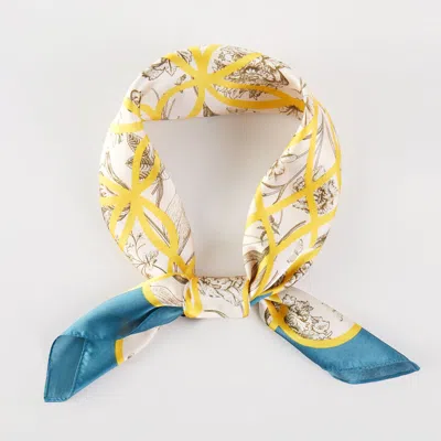 Truedames Intricate Overlay Pattern Printed Square Silky Satin Bandana Scarf In Blue