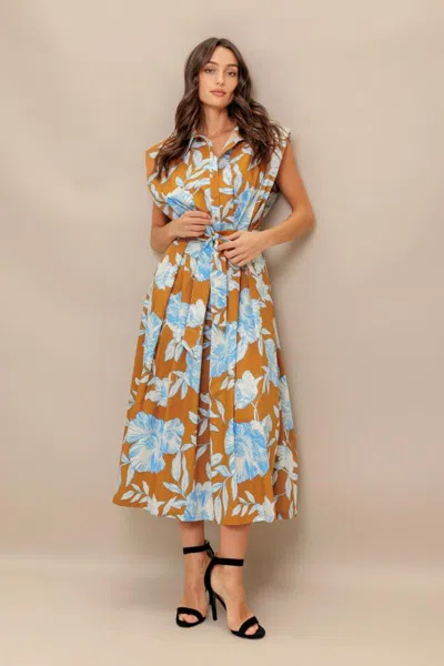 Truedames Island Flare Woven Midi Dress In Blue