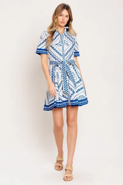 Truedames Island Polish Woven Mini Dress In Blue