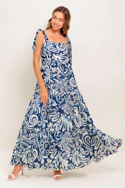 Truedames Island Serenade Navy Woven Maxi Dress In Blue
