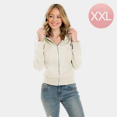Truedames Ivory Zip Up Hoodies Sweater In White