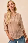 Truedames Jacquard Flower Puff Sleeve Hooded Knit Top In Neutral
