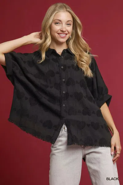 Truedames Jacquard Heart Collared Shirt In Black