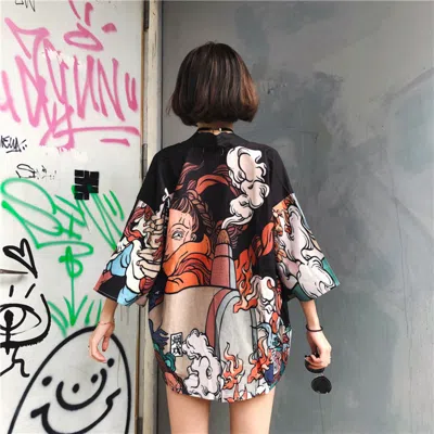 Truedames Japanese Kimono Cardigan In Black
