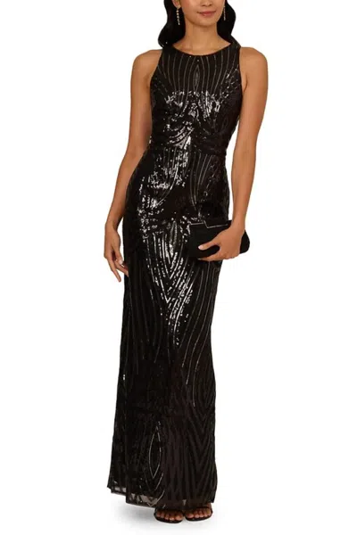 Truedames Jewel Neckline Sleeveless Zipper Closure Hem Back Slit Sequin Maxi Sheath Dress In Multi