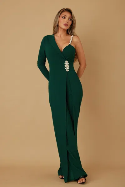 Truedames Jewel One Strap Shoulder Jumpsuit In Green