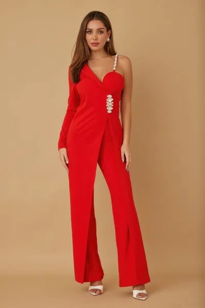 Truedames Jewel One Strap Shoulder Jumpsuit In Red