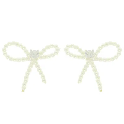 Truedames Jeweled Long Tail Bow Ribbon Earrings In White