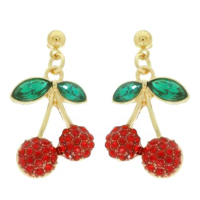 Truedames Jeweled Red Cherry Post Earrings In Gold