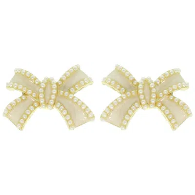 Truedames Jeweled Short Tail Bow Ribbon Earrings In Gold