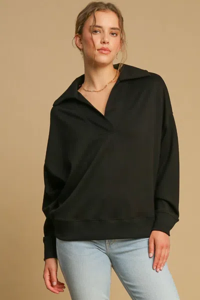 Truedames Johnny Collar Dropped Shoulder Sweatshirt In Black