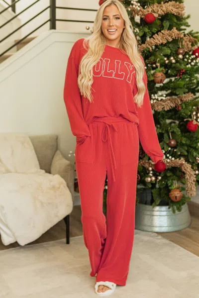 Truedames Jolly Corded Long Sleeve Top And Pockets Pants Set In Pink