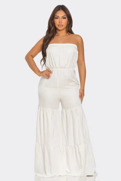 Truedames Jumpsuit Ruffle Hem In White
