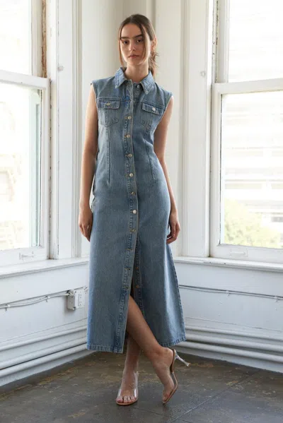 Truedames Just Follow Me Denim Midi Dress In Blue