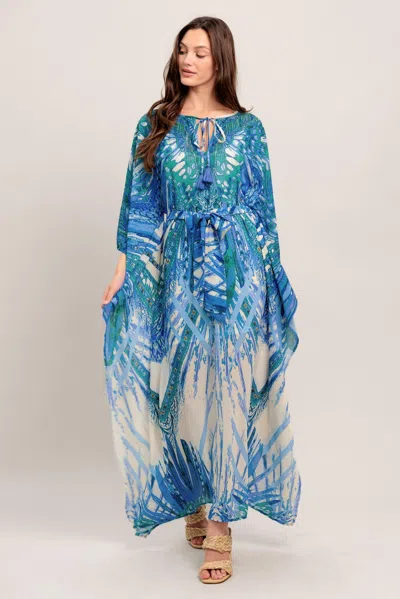 Truedames Just Landed In Paradise Woven Kaftan Maxi Dress In Blue