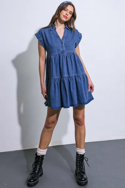 Truedames Just The Beginning Twill Mini Dress In Blue