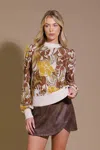 Truedames Keeping Tabs Jacquard Pullover Sweater Top In Brown