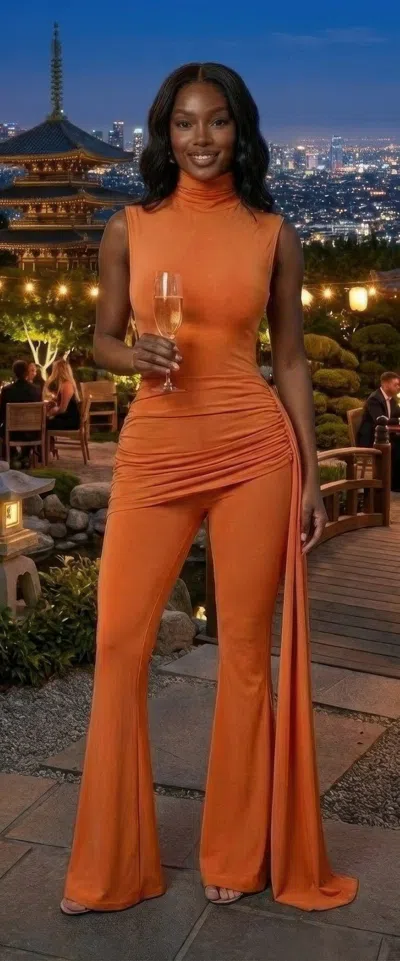 Truedames Keyhole Cutout Jumpsuit In Orange