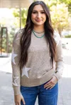 Truedames Khaki Star Pattern Drop Shoulder Sweater In Brown