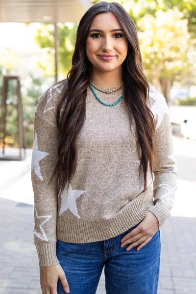 Truedames Khaki Star Pattern Drop Shoulder Sweater In Grey