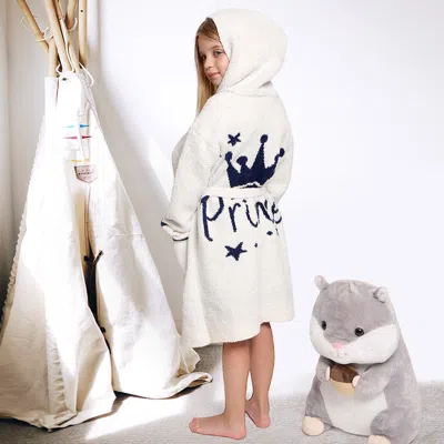 Truedames Kids Prince Print Hooded Cozy Robe In White