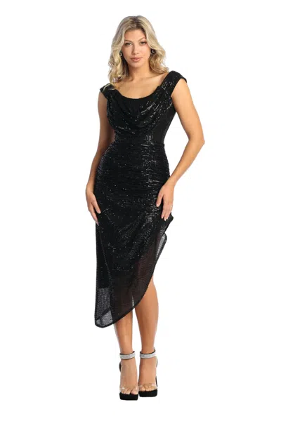 Truedames Knee Length Sequin Short Hoco Dress In Black
