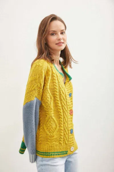 Truedames Knit Button Down Cardigan In Yellow