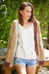 Truedames Knit Color Block Cardigan In Green