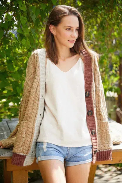 Truedames Knit Color Block Cardigan In Green