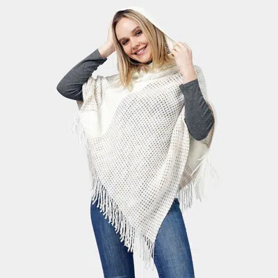 Truedames Knit Hooded Poncho In White