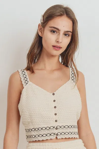 Truedames Knit Laced Buttoned Shoulder Strap Top In White