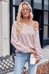 Truedames Knit Loose Fit Asymmetric Shoulder Top In Pink