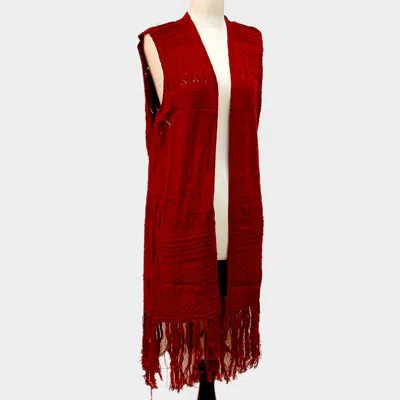Truedames Knit Midi Length Vest With Tassel In Burgundy